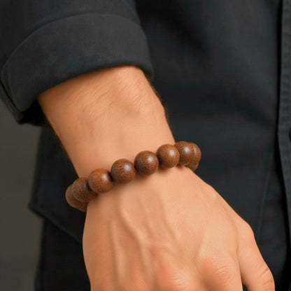 THE MEN THING Bead Bracelet WOODREALM - 12mm Beads Bracelet with Natural Stone - Adjustable Bracelet