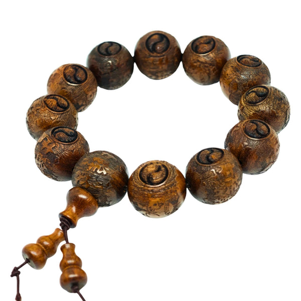 YINYANG SACRED - 21mm Wooden Beads Bracelet with Natural Stone - Adjustable Bracelet