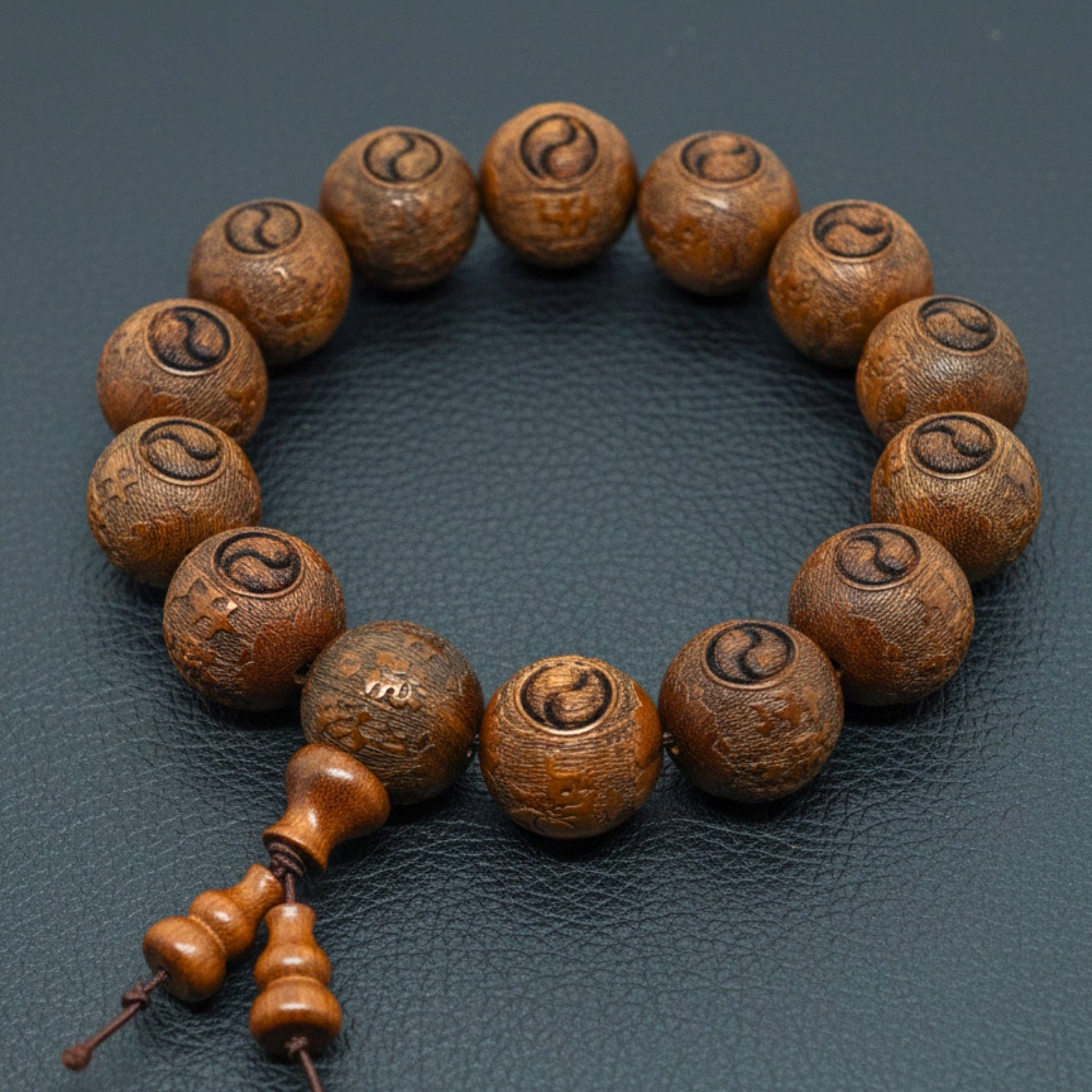 THE MEN THING Bead Bracelet YINYANG SACRED - 21mm Wooden Beads Bracelet with Natural Stone - Adjustable Bracelet