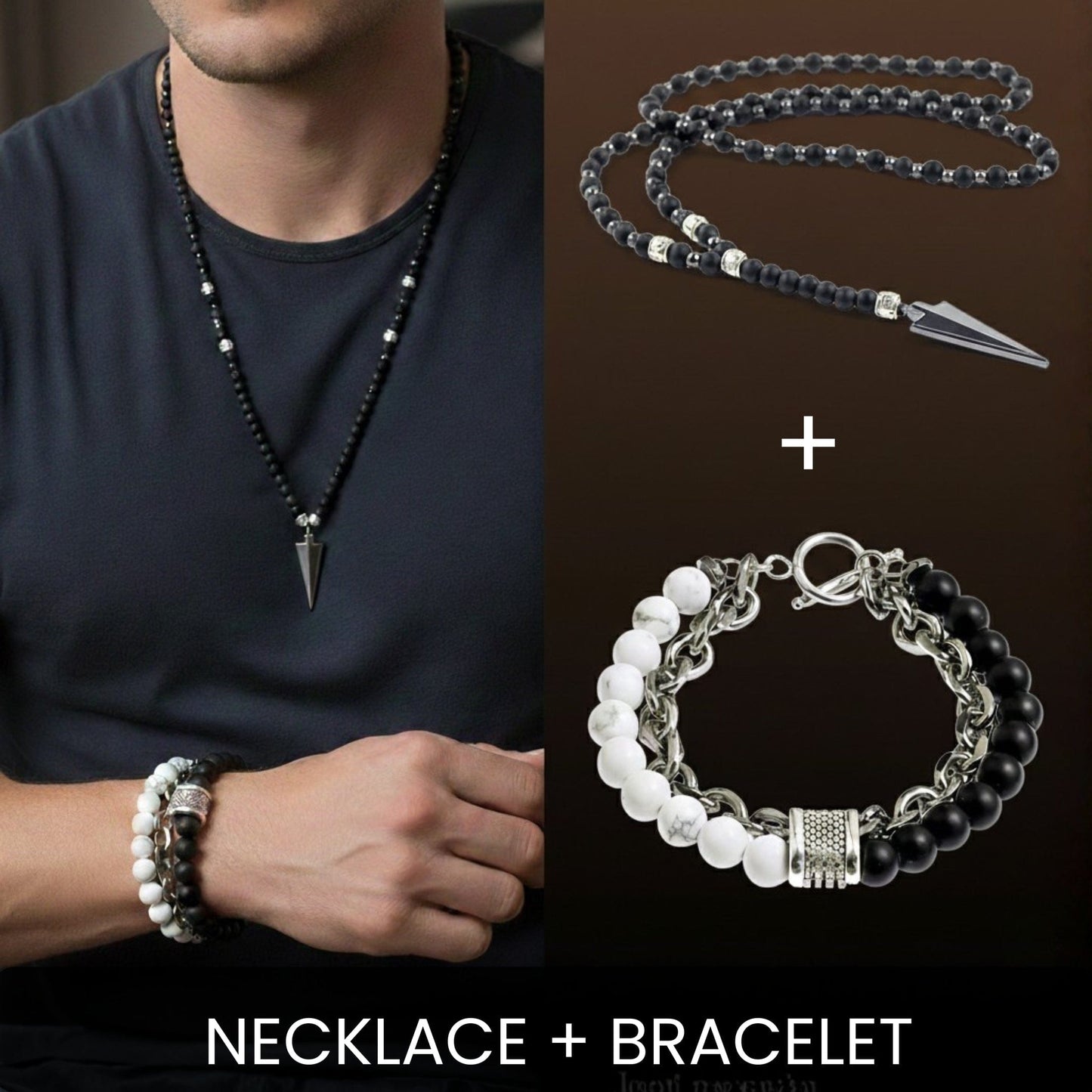 THE MEN THING Bead Bracelets COMBO – Arrow Necklace & Money Magnet Chakra Bracelet for Men's