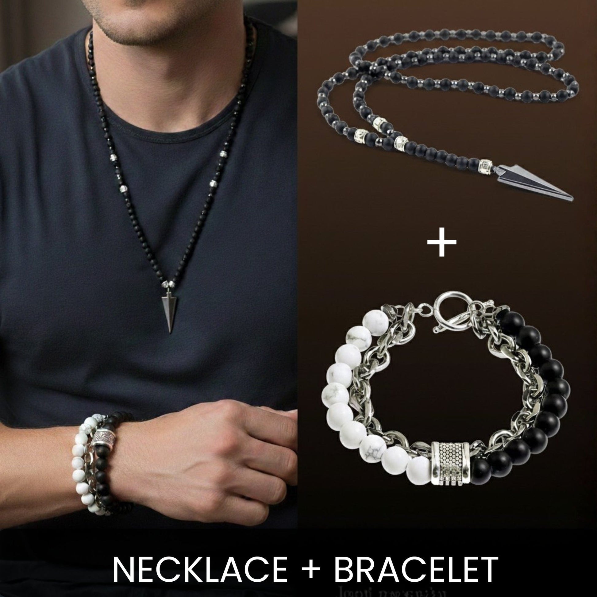 THE MEN THING Bead Bracelets COMBO – Arrow Necklace & Money Magnet Chakra Bracelet for Men's