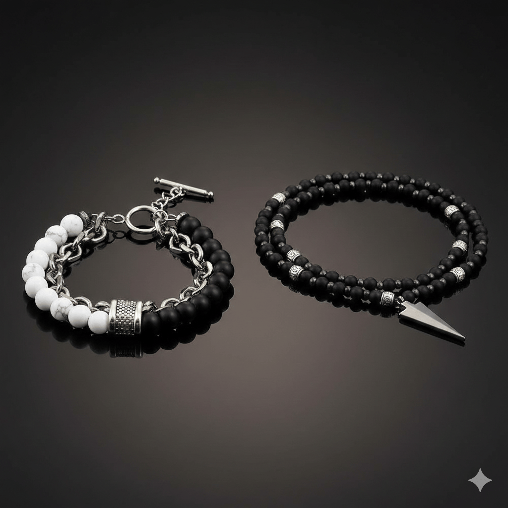 THE MEN THING Bead Bracelets COMBO – Arrow Necklace & Money Magnet Chakra Bracelet for Men's