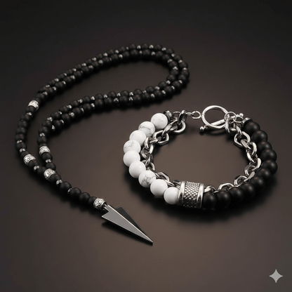 THE MEN THING Bead Bracelets COMBO – Arrow Necklace & Money Magnet Chakra Bracelet for Men's