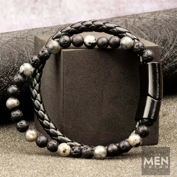 DARK AGE STYLE - European Style Genuine Leather Bracelet with Multi-Layer Braided, 100% Stainless Steel Magnetic Buckle for Men & Boys (7 inch)