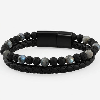 THE MEN THING Bead Bracelets DARK AGE STYLE - European Style Genuine Leather Bracelet with Multi-Layer Braided, 100% Stainless Steel Magnetic Buckle for Men & Boys (7 inch)