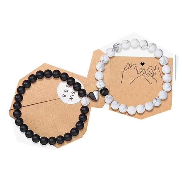 DUAL HEARTS HARMONY - Beads Bracelet with Natural Stone - Adjustable Bracelet for Men & Boys