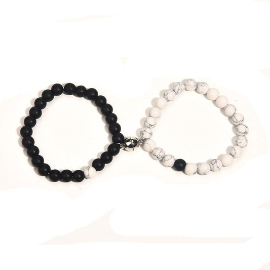 THE MEN THING Bead Bracelets DUAL HEARTS HARMONY - Beads Bracelet with Natural Stone - Adjustable Bracelet for Men & Boys