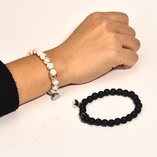 THE MEN THING Bead Bracelets DUAL HEARTS HARMONY - Beads Bracelet with Natural Stone - Adjustable Bracelet for Men & Boys