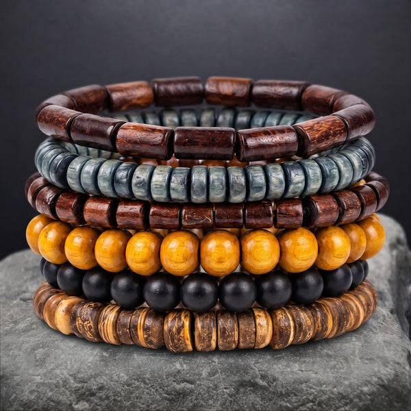 EARTH STACK - 6 Pcs Genuine Beads Adjustable Bracelet for Men & Boys