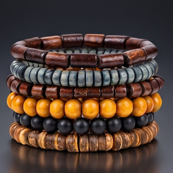 EARTH STACK - 6 Pcs Genuine Beads Adjustable Bracelet for Men & Boys