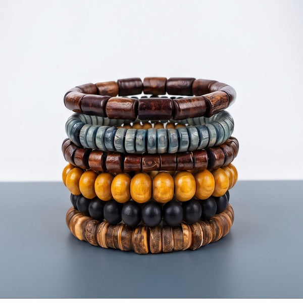 EARTH STACK - 6 Pcs Genuine Beads Adjustable Bracelet for Men & Boys