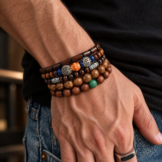 THE MEN THING Bead Bracelets EARTHBORN SENTINEL EARTHBORN SENTINEL - 5 Pcs Genuine Beads Adjustable Bracelet Set for Men & Boys