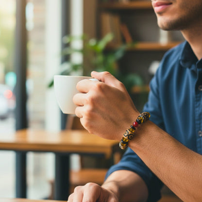 THE MEN THING Bead Bracelets INFERNO TOTEM - 16mm Beads Bracelet with Natural Stone - Adjustable Bracelet
