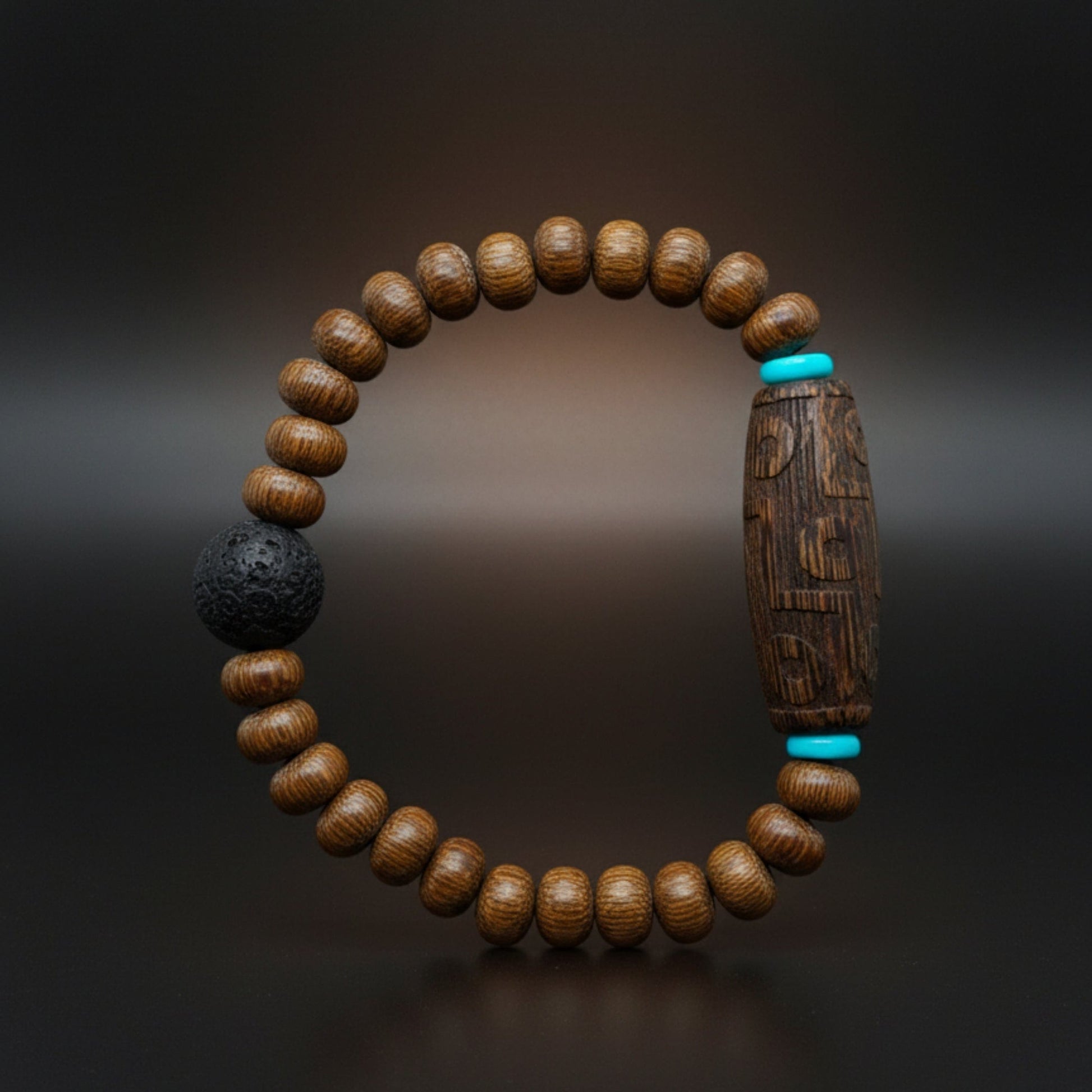 THE MEN THING Bead Bracelets LAVA SAGE  - 10mm Wooden Beads Bracelet with Natural Stone - Adjustable Bracelet