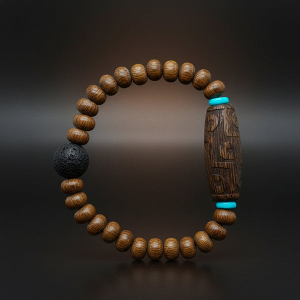 LAVA SAGE  - 10mm Wooden Beads Bracelet with Natural Stone - Adjustable Bracelet