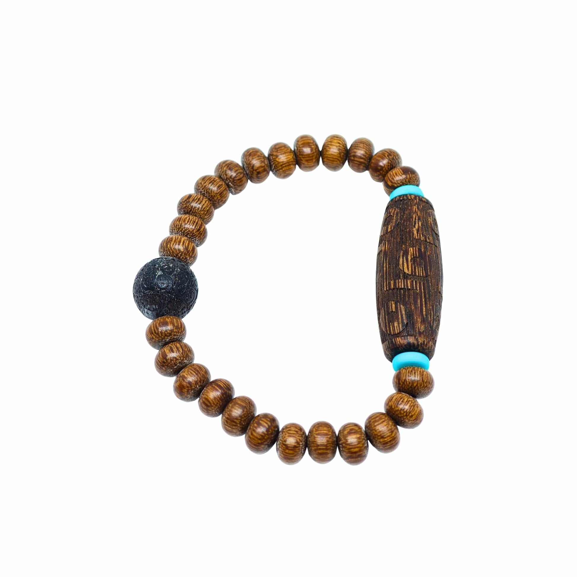 THE MEN THING Bead Bracelets LAVA SAGE  - 10mm Wooden Beads Bracelet with Natural Stone - Adjustable Bracelet