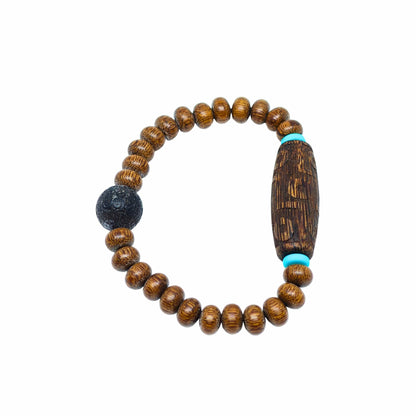 THE MEN THING Bead Bracelets LAVA SAGE  - 10mm Wooden Beads Bracelet with Natural Stone - Adjustable Bracelet