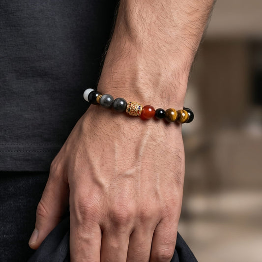 THE MEN THING Bead Bracelets OBSIDIAN TIGER CORE - 12mm Beads Bracelet with Natural Stone Adjustable Bracelet for Men & Boys