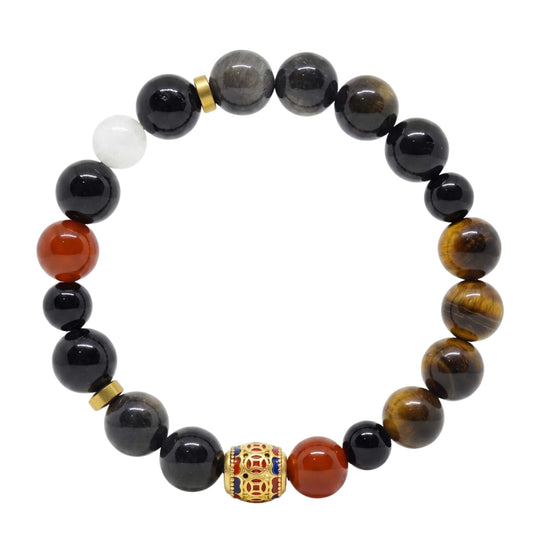 THE MEN THING Bead Bracelets OBSIDIAN TIGER CORE - 12mm Beads Bracelet with Natural Stone Adjustable Bracelet for Men & Boys