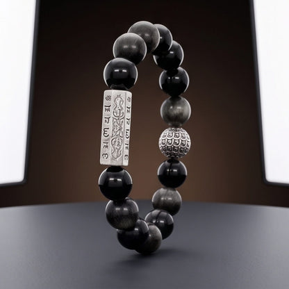 THE MEN THING Bead Bracelets ONYX MANTRA - 12mm Beads Bracelet with Natural Stone Adjustable Bracelet for Men & Boys