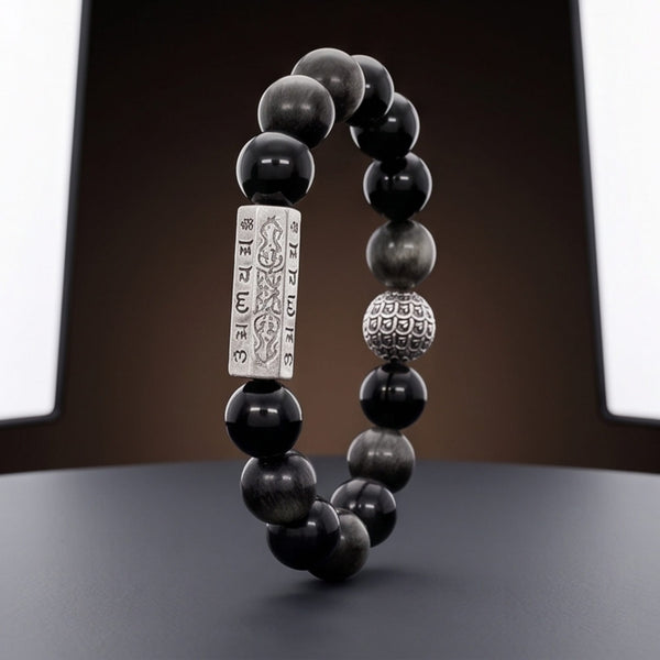 ONYX MANTRA - 12mm Beads Bracelet with Natural Stone Adjustable Bracelet for Men & Boys