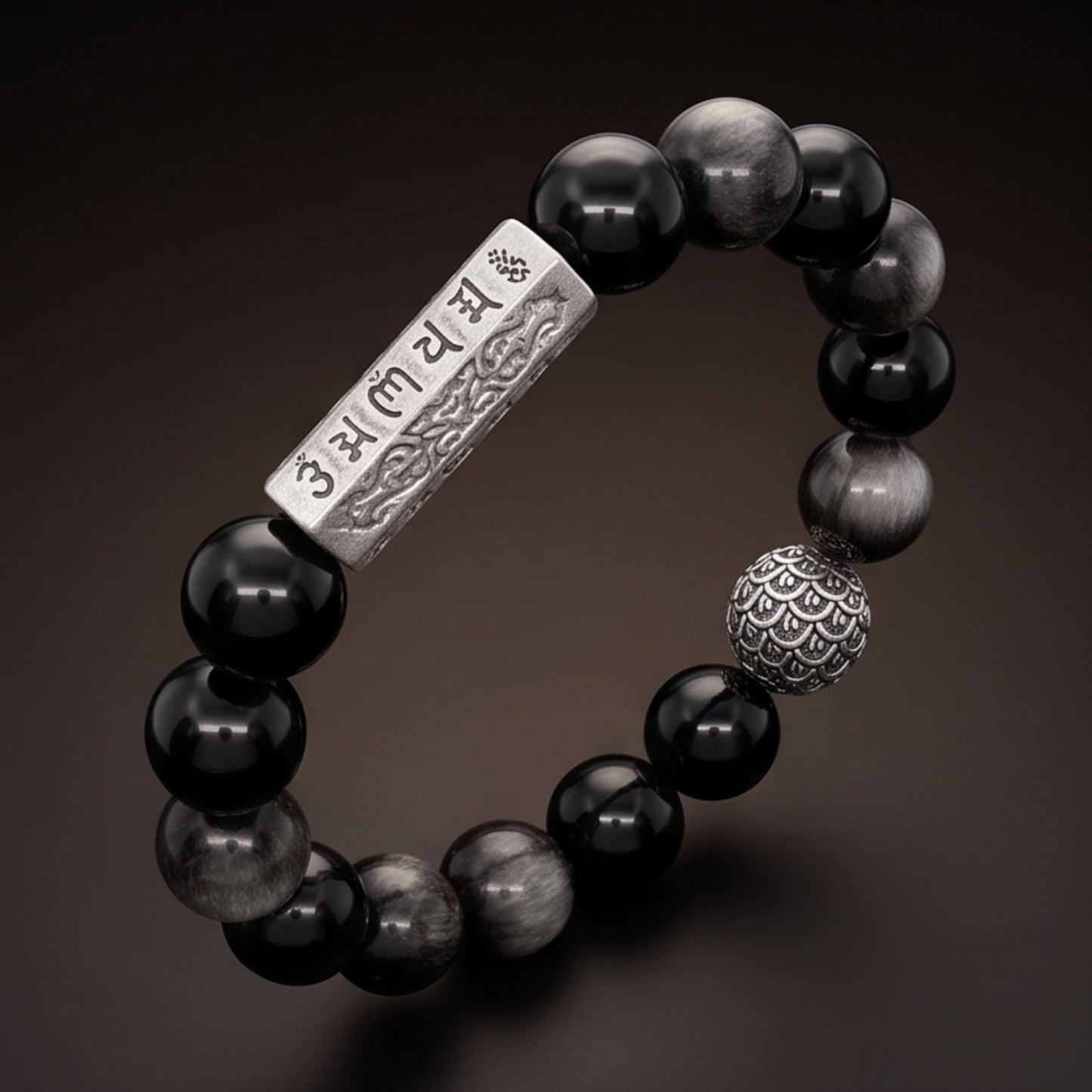 THE MEN THING Bead Bracelets ONYX MANTRA - 12mm Beads Bracelet with Natural Stone Adjustable Bracelet for Men & Boys