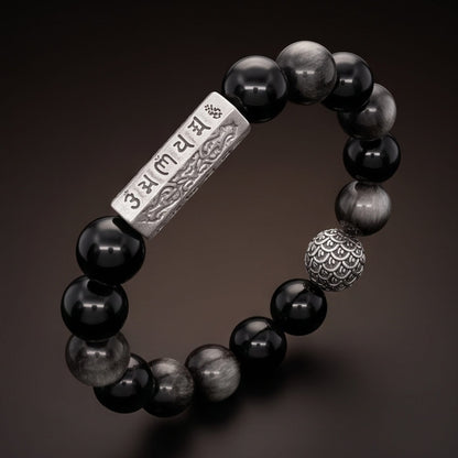 THE MEN THING Bead Bracelets ONYX MANTRA - 12mm Beads Bracelet with Natural Stone Adjustable Bracelet for Men & Boys