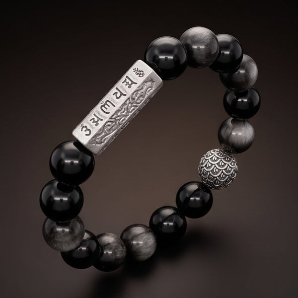 ONYX MANTRA - 12mm Beads Bracelet with Natural Stone Adjustable Bracelet for Men & Boys