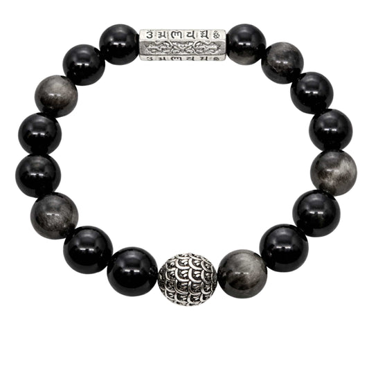 THE MEN THING Bead Bracelets ONYX MANTRA - 12mm Beads Bracelet with Natural Stone Adjustable Bracelet for Men & Boys
