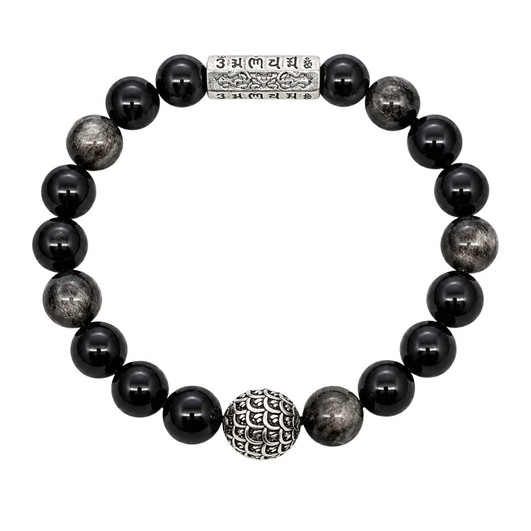 THE MEN THING Bead Bracelets ONYX MANTRA - 12mm Beads Bracelet with Natural Stone Adjustable Bracelet for Men & Boys