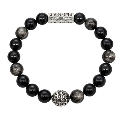 THE MEN THING Bead Bracelets ONYX MANTRA - 12mm Beads Bracelet with Natural Stone Adjustable Bracelet for Men & Boys
