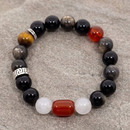 THE MEN THING Bead Bracelets ONYX STACK - 12mm Beads Bracelet with Natural Stone Adjustable Bracelet for Men & Boys