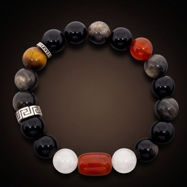 ONYX STACK - 12mm Beads Bracelet with Natural Stone Adjustable Bracelet for Men & Boys