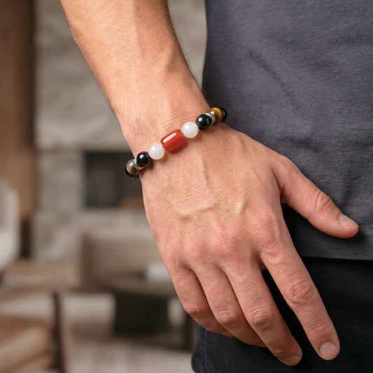 THE MEN THING Bead Bracelets ONYX STACK - 12mm Beads Bracelet with Natural Stone Adjustable Bracelet for Men & Boys