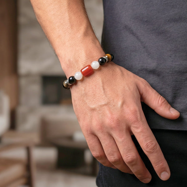 ONYX STACK - 12mm Beads Bracelet with Natural Stone Adjustable Bracelet for Men & Boys