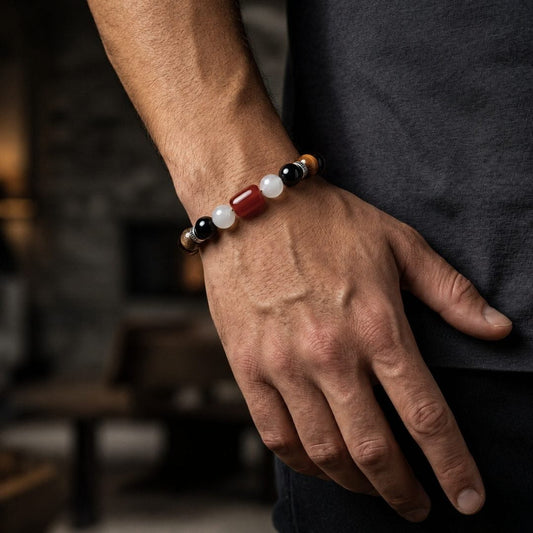 THE MEN THING Bead Bracelets ONYX STACK - 12mm Beads Bracelet with Natural Stone Adjustable Bracelet for Men & Boys