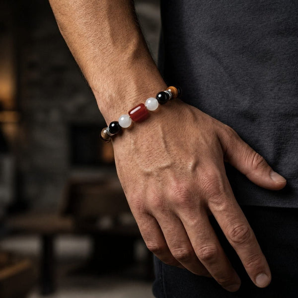 ONYX STACK - 12mm Beads Bracelet with Natural Stone Adjustable Bracelet for Men & Boys