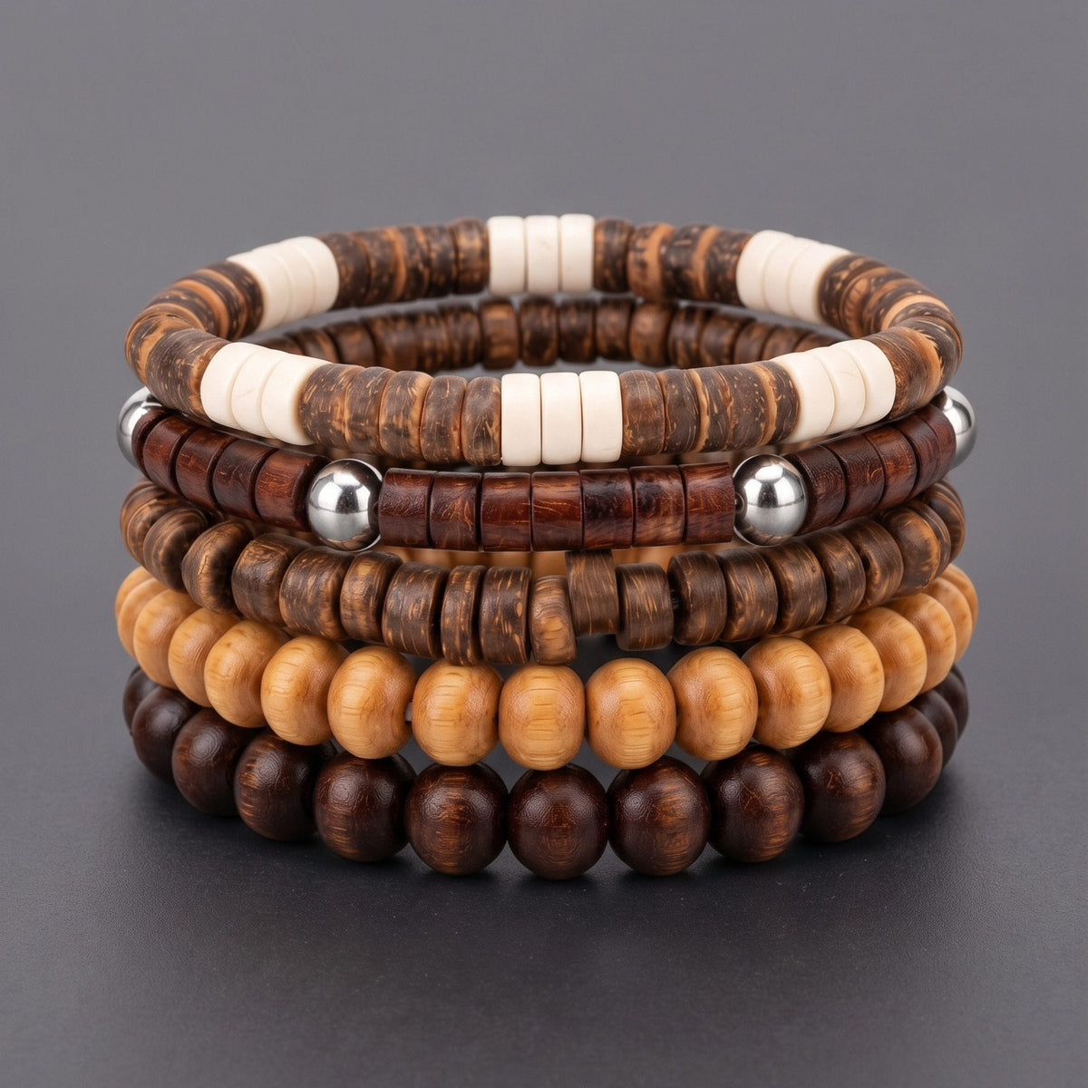 THE MEN THING Bead Bracelets RUSTIC ROOT - 5 Pcs Genuine Beads Adjustable Bracelet for Men & Boys