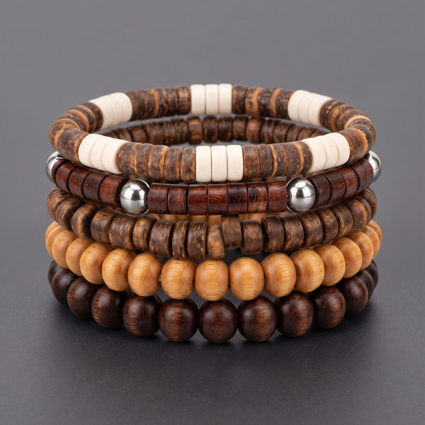 RUSTIC ROOT - 5 Pcs Genuine Beads Adjustable Bracelet for Men & Boys