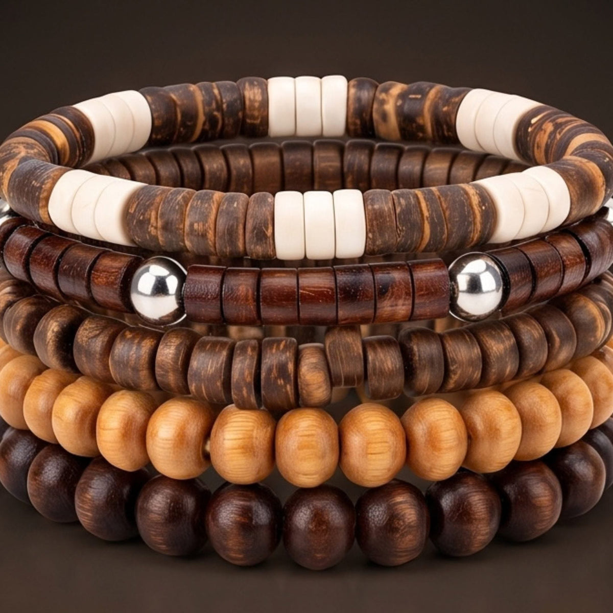 THE MEN THING Bead Bracelets RUSTIC ROOT - 5 Pcs Genuine Beads Adjustable Bracelet for Men & Boys