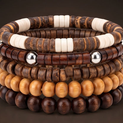 THE MEN THING Bead Bracelets RUSTIC ROOT - 5 Pcs Genuine Beads Adjustable Bracelet for Men & Boys