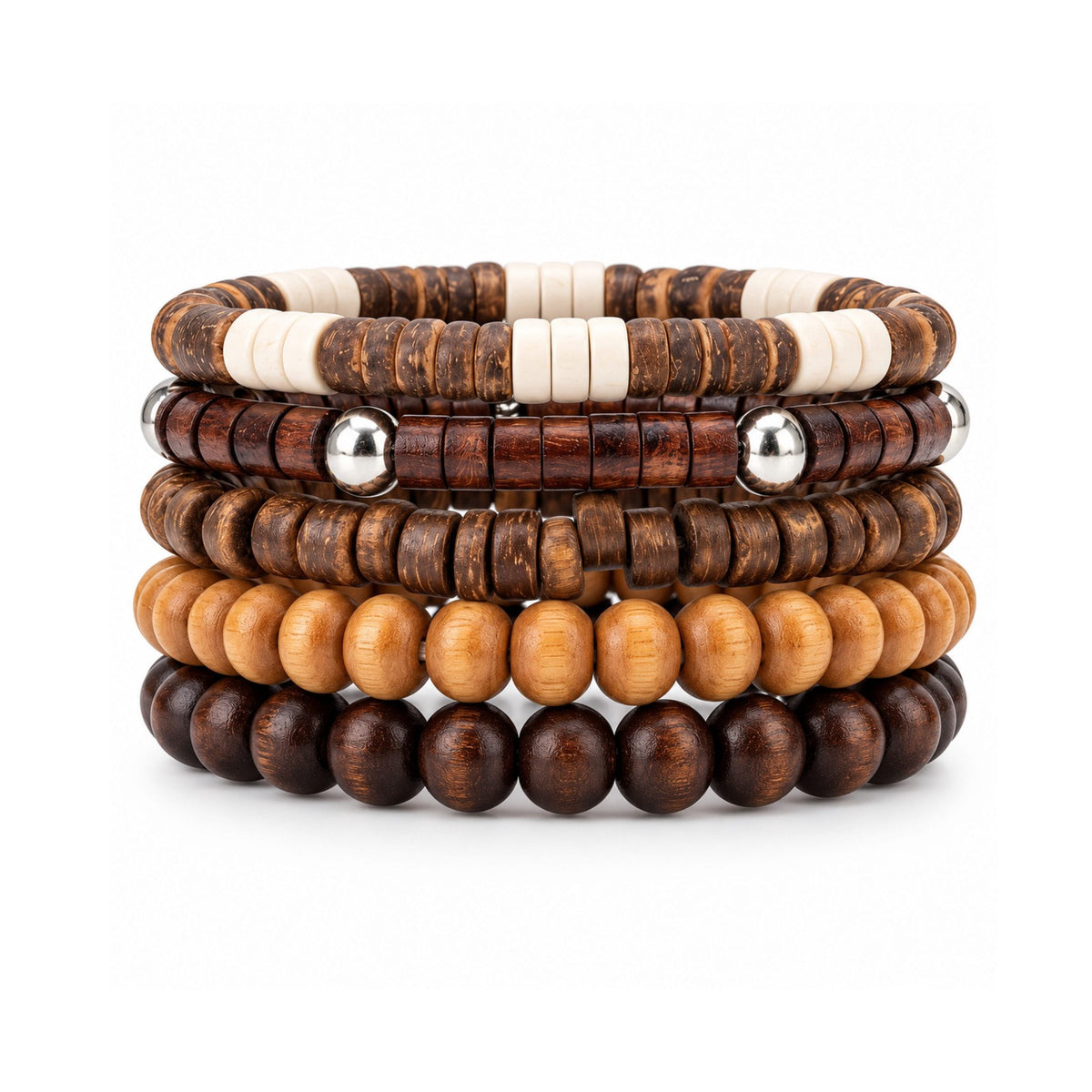 THE MEN THING Bead Bracelets RUSTIC ROOT - 5 Pcs Genuine Beads Adjustable Bracelet for Men & Boys