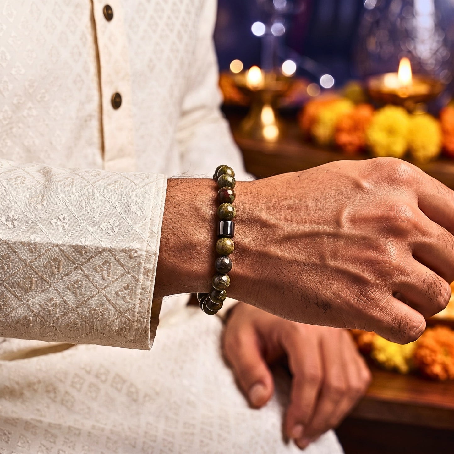 THE MEN THING Bead Bracelets The Perfect Rakhi Gift For Every Brother – AZURITE BROWN - Premium Beads Bracelets With Timeless Style (7inch)