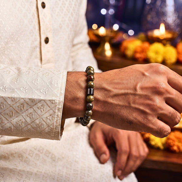 The Perfect Rakhi Gift For Every Brother – AZURITE BROWN - Premium Beads Bracelets With Timeless Style (7inch)