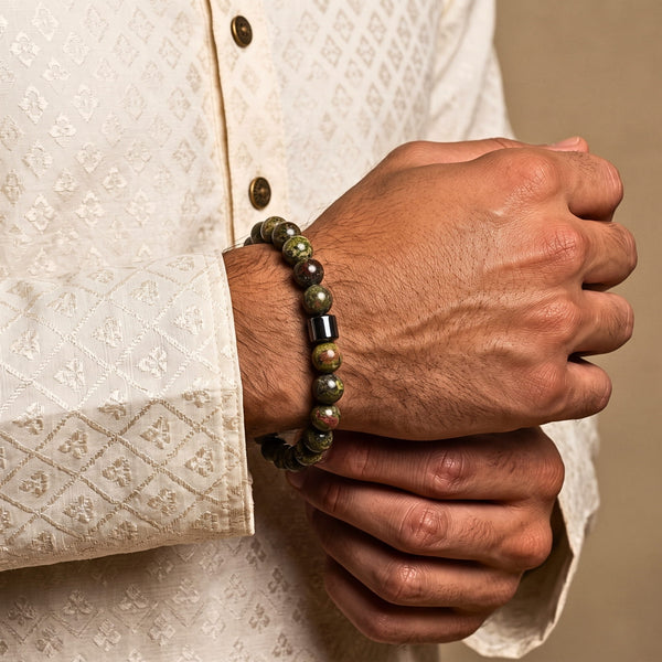 The Perfect Rakhi Gift For Every Brother – AZURITE BROWN - Premium Beads Bracelets With Timeless Style (7inch)