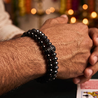 THE MEN THING Bead Bracelets The Perfect Rakhi Gift For Every Brother – LAVA EMBRACE SKUL DUO - Black Silver tone - Premium Beads Bracelets With Timeless Style (7inch)
