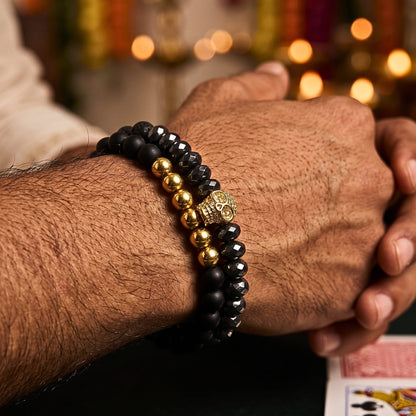 THE MEN THING Bead Bracelets The Perfect Rakhi Gift For Every Brother – LAVA EMBRACE SKULL DUO - Gold Toned - Premium Beads Bracelets With Timeless Style (7inch)