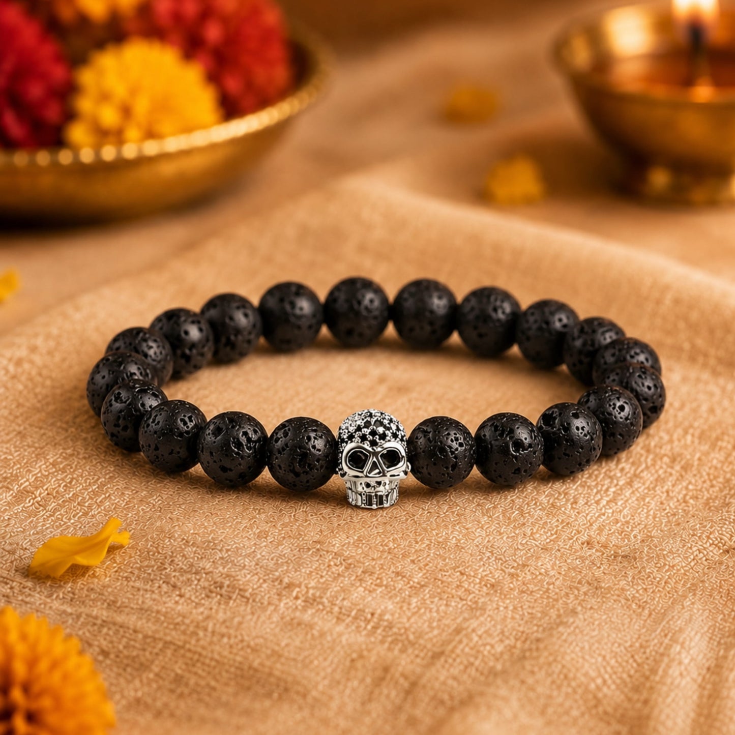 THE MEN THING Bead Bracelets The Perfect Rakhi Gift For Every Brother – LAVA SKULL SILVER TONE - Premium Beads Bracelets With Timeless Style (7inch)