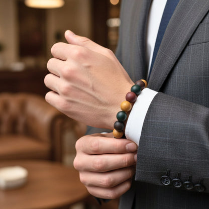 THE MEN THING Bead Bracelets TRIBAL ESSENCE - 14mm Beads Bracelet with Natural Stone - Adjustable Bracelet