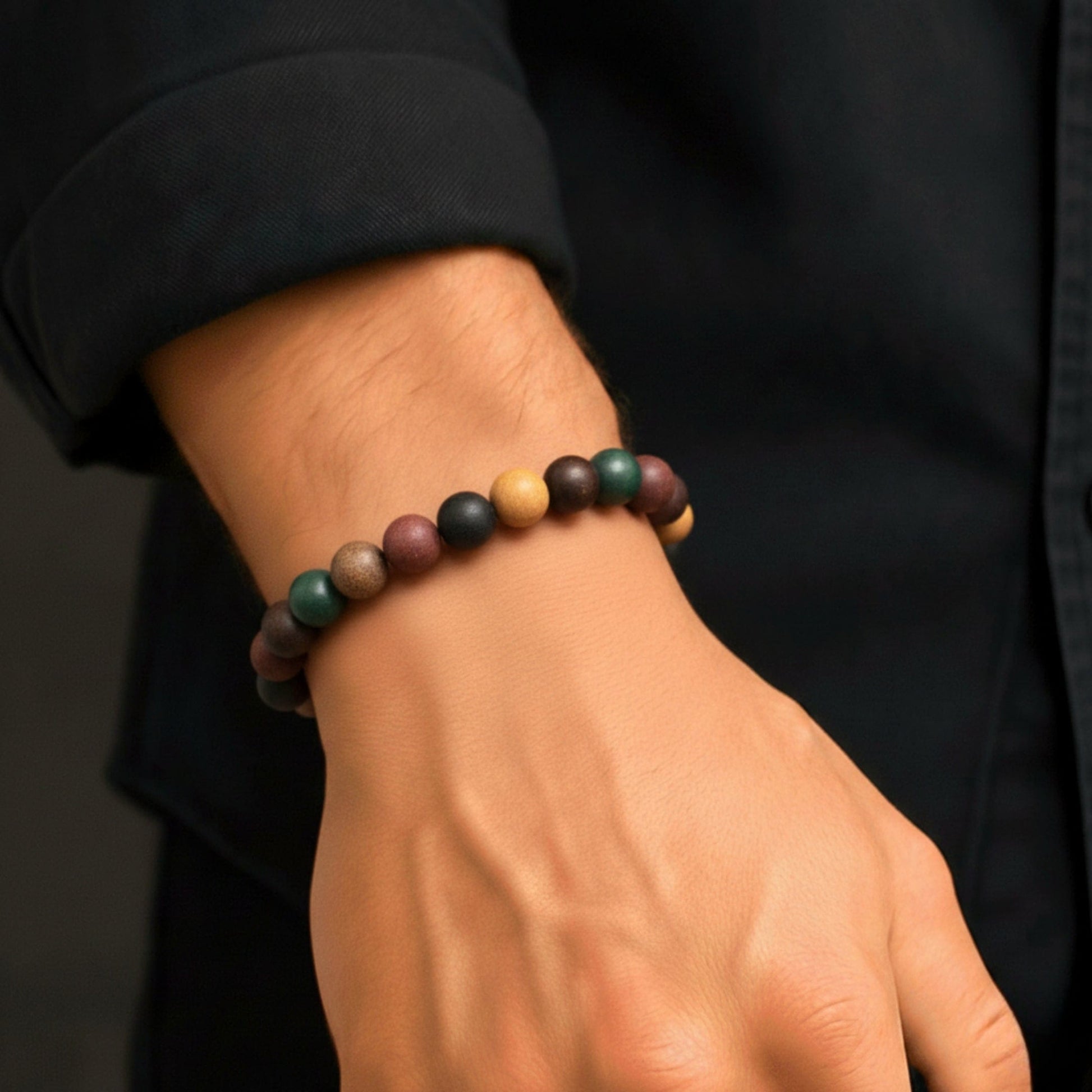 THE MEN THING Bead Bracelets TRIBAL ESSENCE - 14mm Beads Bracelet with Natural Stone - Adjustable Bracelet